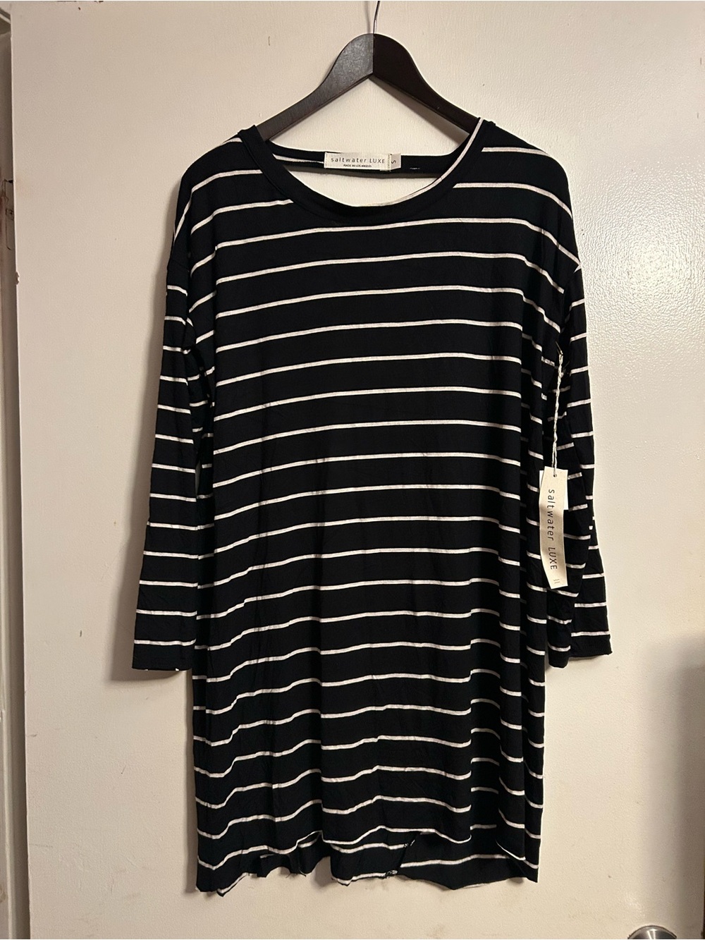 saltwater LUXE Black and White Long-Sleeve Striped Knit Dress